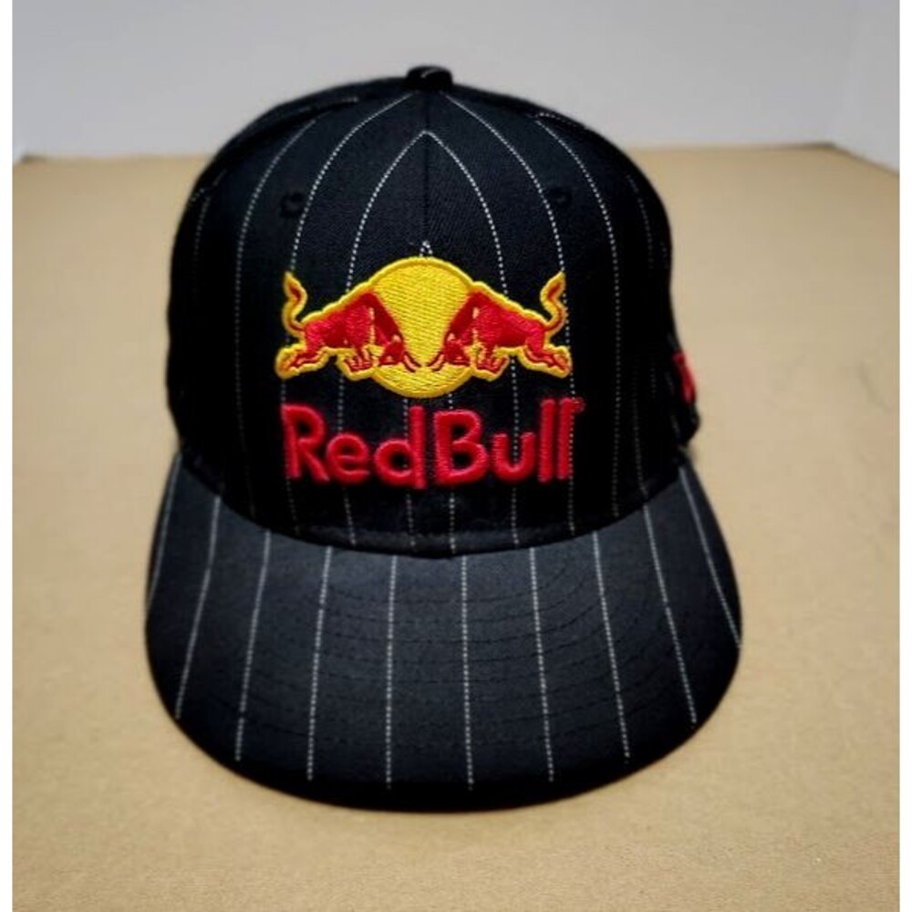 Red Bull New Era 59FIFTY Fitted Hat 7 3/8 Pinstripe Black Wool Cap RN11493 CA402